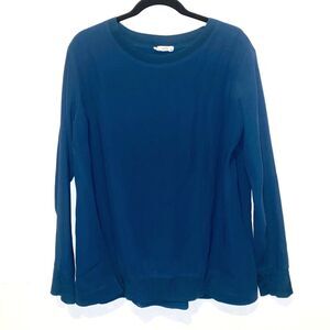 Vince Women’s Deep Teal Crepe Blouse Size Small Inverted Pleat Back & Knit Trim